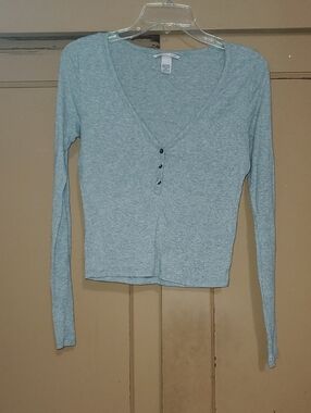 Victoria's Secret Light Blue Henley Long-Sleeve Crop Top